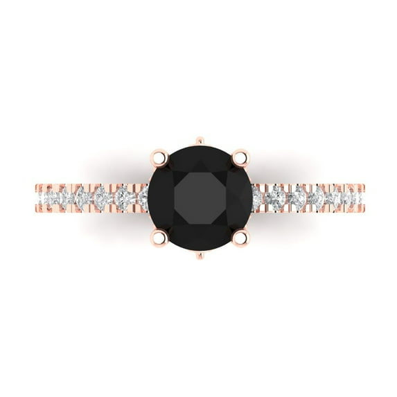 1.465 ctw Solitaire with Zirconia Diamond Accents Anniversary Ring for Women | Round Cut Natural Onyx | Hyperallergenic Solid 14K Rose Gold