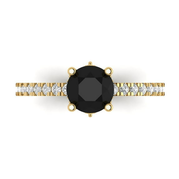 Clara Pucci 14K Yellow Gold Solid Gold Onyx Solitaire with Accents Anniversary Ring for Women - 1.465 cttw Round Cut
