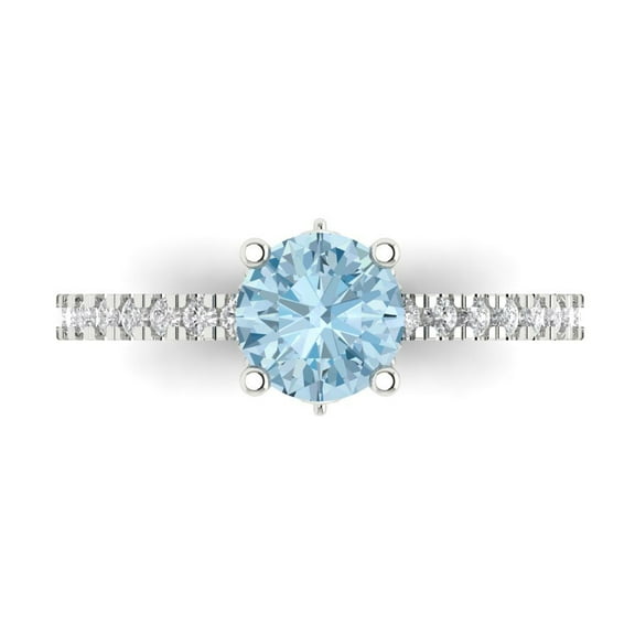1.465 ct Round Cut Natural Sky Blue Topaz Solitaire with Accents Engagement Ring for Women in 14K White Gold