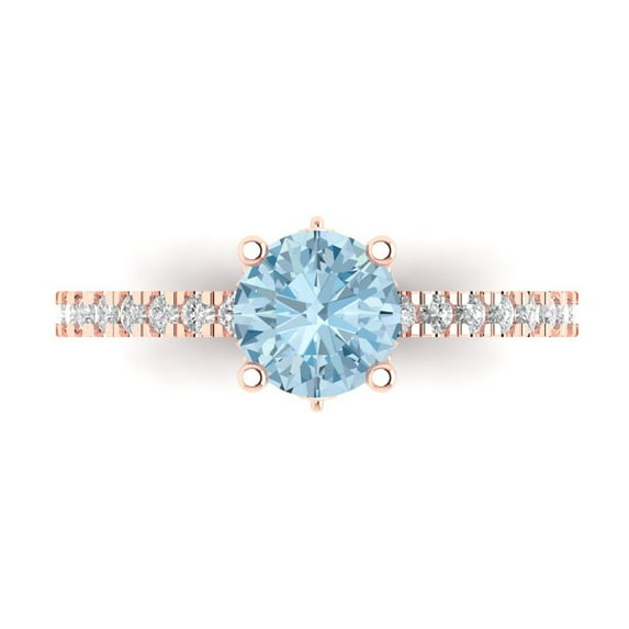 1.465 ctw Solitaire with Zirconia Diamond Accents Anniversary Ring for Women | Round Cut Natural Sky Blue Topaz | Hyperallergenic Solid 14K Rose Gold