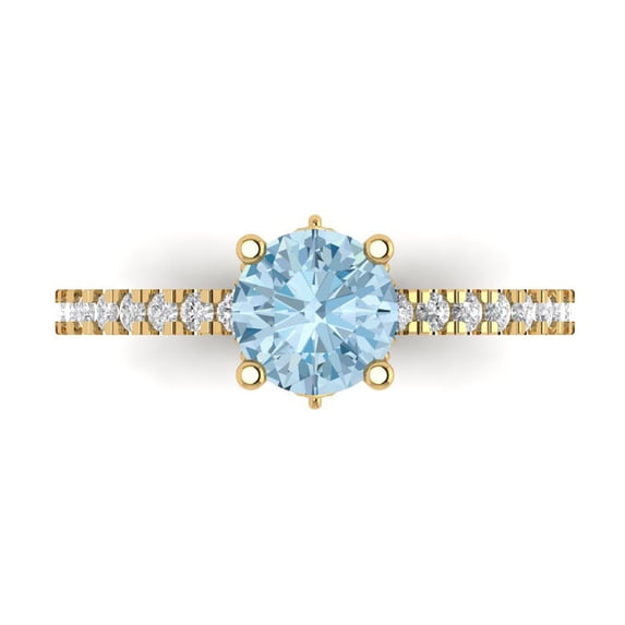 1.465 ct Round Cut Natural Sky Blue Topaz Solitaire with Simulated Diamond Accents 14K Yellow Gold Womens Engagement Ring