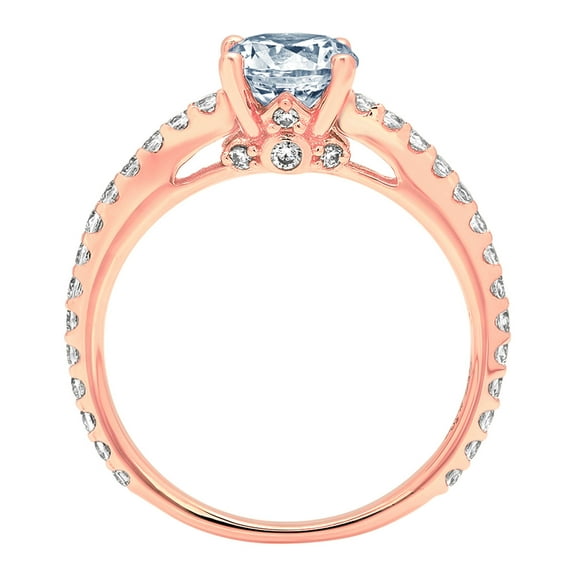 1.465 ct Round Cut Natural Swiss Blue Topaz Solitaire with Accents Engagement Ring for Women in 14K Rose Gold