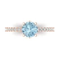 1.465 ct Round Cut Natural Swiss Blue Topaz Solitaire with Accents Engagement Ring for Women in 18K Rose Gold