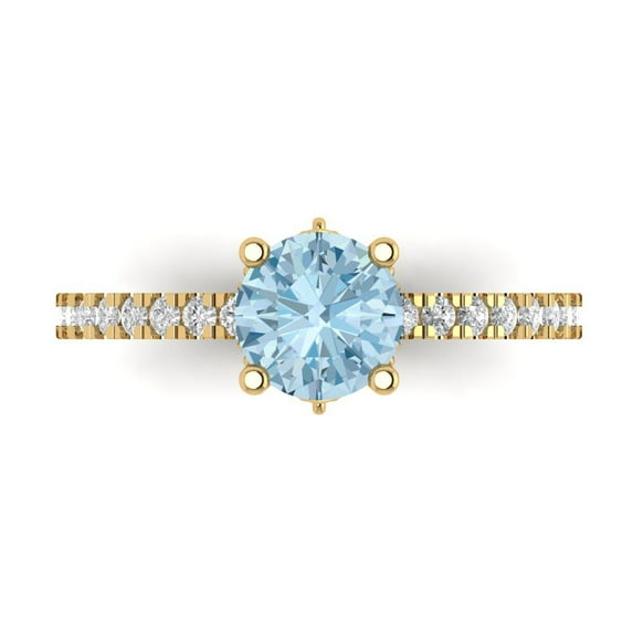 1.465 ct Round Cut Natural Swiss Blue Topaz Solitaire with Simulated Diamond Accents 18K Yellow Gold Womens Engagement Ring