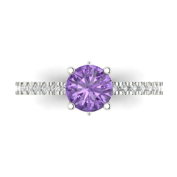 1.465 ct Round Cut Simulated Alexandrite Solitaire with Accents Engagement Ring for Women in 18K White Gold