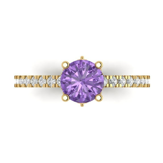 Clara Pucci 14K Yellow Gold Solid Gold Alexandrite Solitaire with Accents Anniversary Ring for Women - 1.465 cttw Round Cut