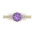 thumbnail image 1 of 1.465 ctw Solitaire with Zirconia Diamond Accents Anniversary Ring for Women | Round Cut Simulated Alexandrite | Hyperallergenic Solid 18K Yellow Gold, 1 of 5