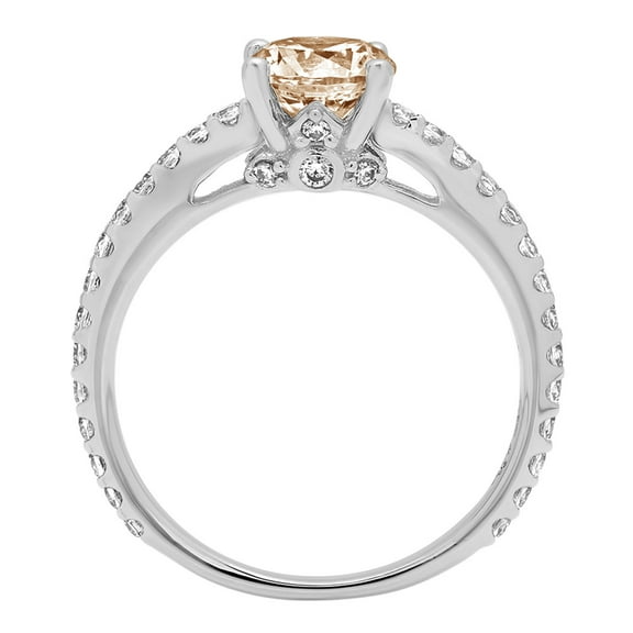 1.465 ct Round Cut Simulated Champagne Diamond Solitaire with Accents Engagement Ring for Women in 18K White Gold