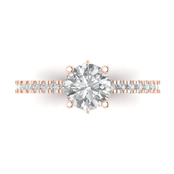 Clara Pucci 14K Rose Gold Solid Gold Clear Solitaire with Accents Anniversary Ring for Women - 1.465 cttw Round Cut