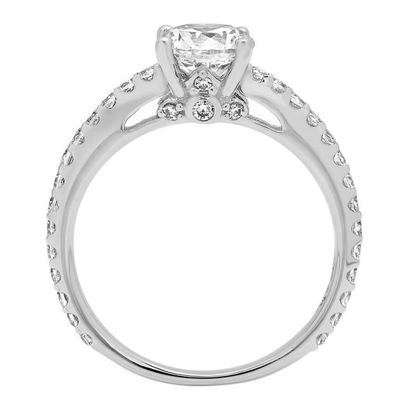 1.465 ct Round Cut Simulated Diamond Solitaire with Accents Engagement Ring for Women in 18K White Gold