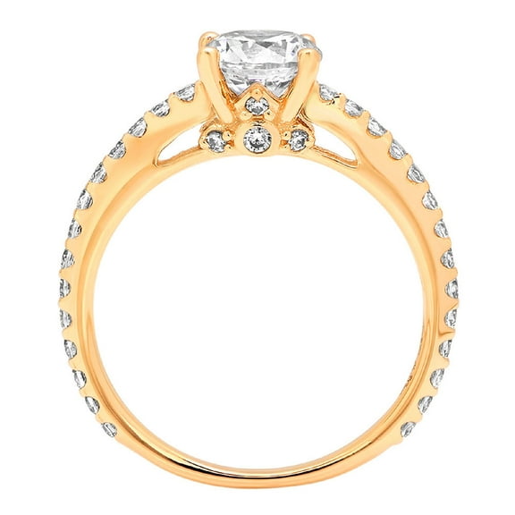 1.465 ct Round Cut Simulated Diamond Solitaire with Accents Engagement Ring for Women in 18K Yellow Gold