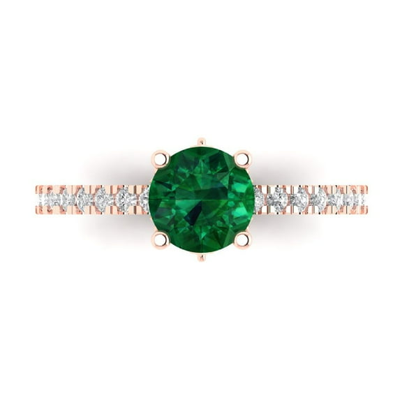 1.465 ct Round Cut Simulated Emerald Solitaire with Accents Engagement Ring for Women in 18K Rose Gold