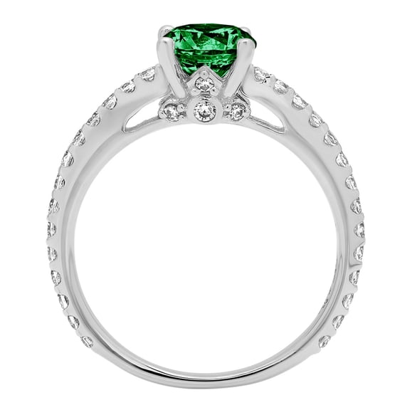 1.465 ct Round Cut Simulated Emerald Solitaire with Accents Engagement Ring for Women in 18K White Gold