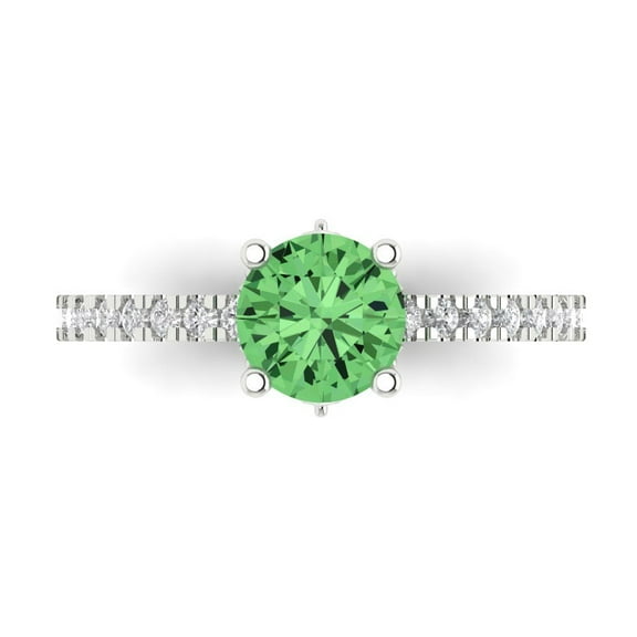 1.465 ct Round Cut Simulated Green Diamond Solitaire with Accents Engagement Ring for Women in 14K White Gold