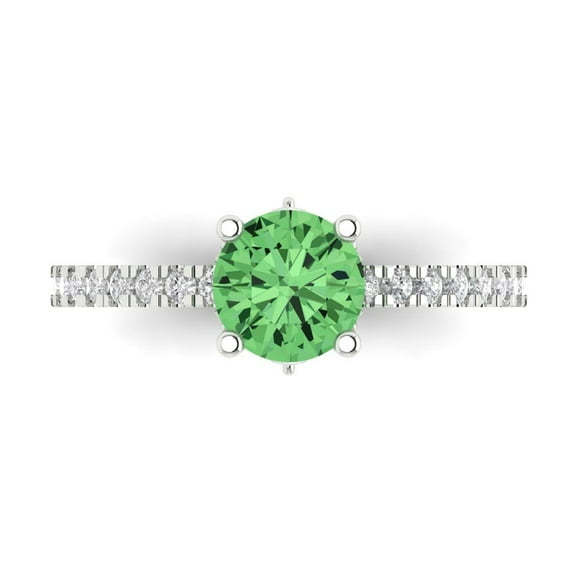 Clara Pucci 14K White Gold 1.47ct Green Solitaire with Accents Ring