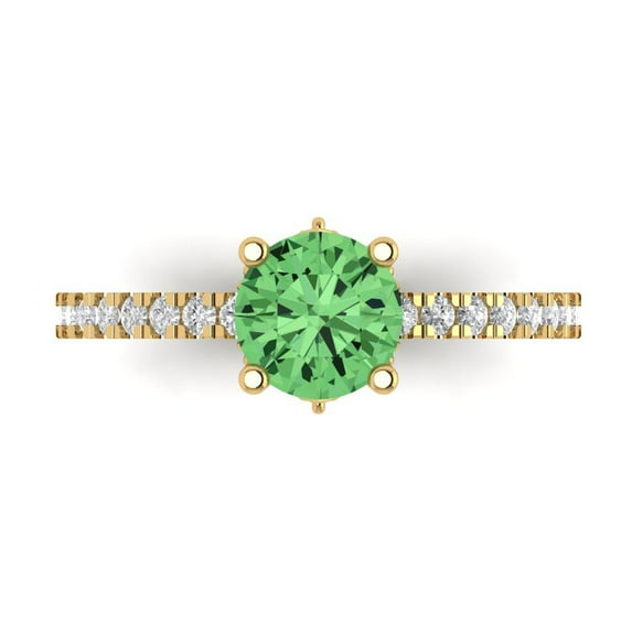 1.465 ct Round Cut Simulated Green Diamond Solitaire with Accents Engagement Ring for Women in 18K Yellow Gold