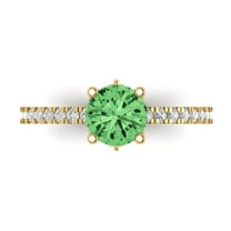 1.465 ct Round Cut Simulated Green Diamond Solitaire with Simulated Diamond Accents 18K Yellow Gold Womens Engagement Ring