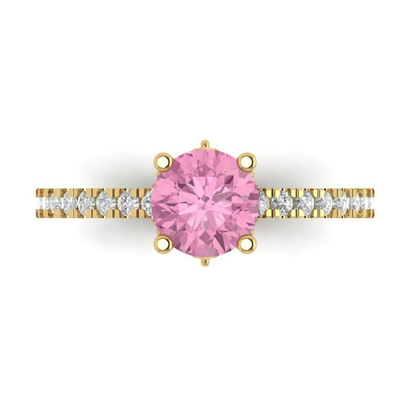 1.465 ct Round Cut Simulated Pink Diamond Solitaire with Accents Engagement Ring for Women in 18K Yellow Gold