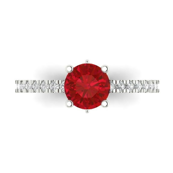 1.465 ct Round Cut Simulated Pink Tourmaline Solitaire with Accents Engagement Ring for Women in 18K White Gold