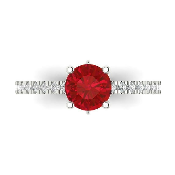 1.465 ct Round Cut Simulated Pink Tourmaline Solitaire with Simulated Diamond Accents 18K White Gold Womens Engagement Ring