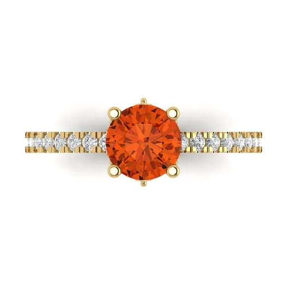 1.465 ct Round Cut Simulated Red Diamond Solitaire with Accents Engagement Ring for Women in 14K Yellow Gold
