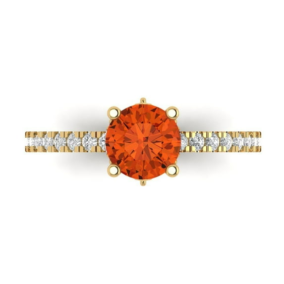 1.465 ct Round Cut Simulated Red Diamond Solitaire with Accents Engagement Ring for Women in 14K Yellow Gold