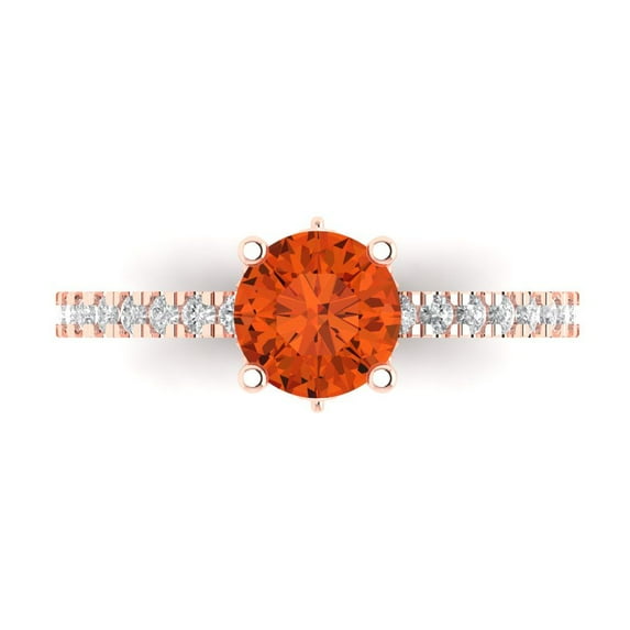1.465 ct Round Cut Simulated Red Diamond Solitaire with Accents Engagement Ring for Women in 18K Rose Gold