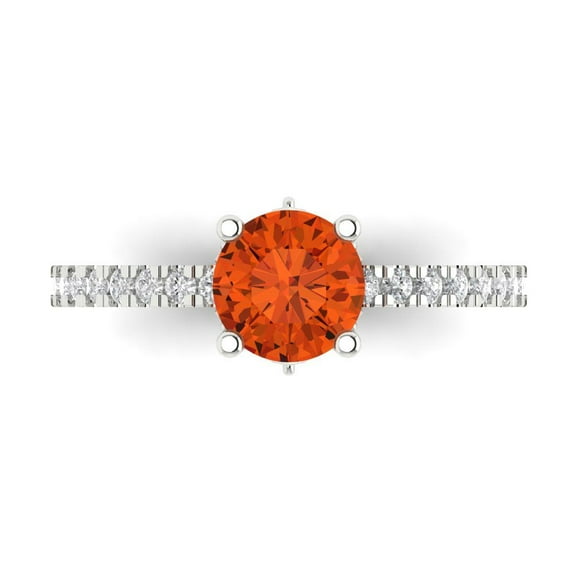 1.465 ctw Solitaire with Zirconia Diamond Accents Anniversary Ring for Women | Round Cut Simulated Red Diamond | Hyperallergenic Solid 18K White Gold