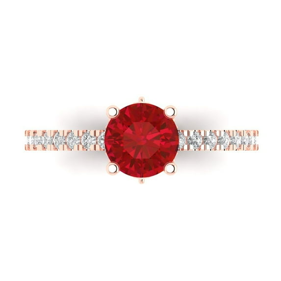 Clara Pucci 14K Rose Gold 1.47ct Ruby Solitaire with Accents Ring for Women
