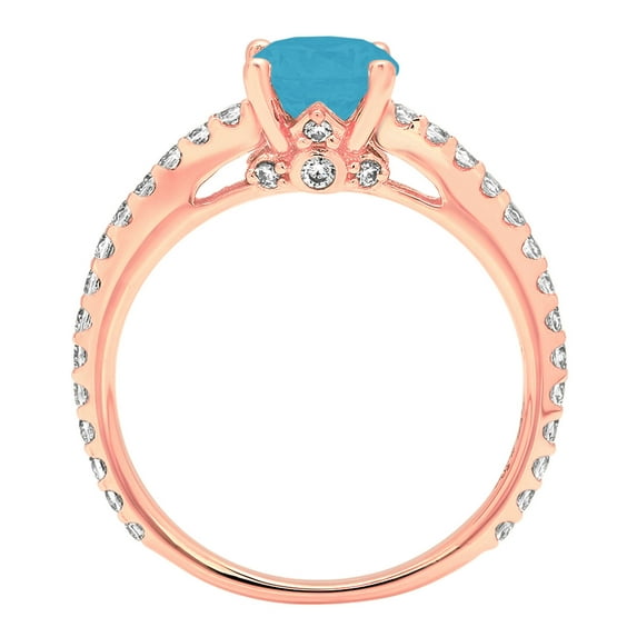 1.465 ct Round Cut Simulated Turquoise Solitaire with Accents Engagement Ring for Women in 18K Rose Gold