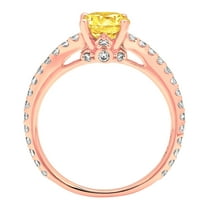 1.465 ct Round Cut Simulated Yellow Diamond Solitaire with Accents Engagement Ring for Women in 18K Rose Gold