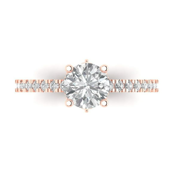 1.465 ct Round Cut White Sapphire Solitaire with Accents Engagement Ring for Women in 18K Rose Gold