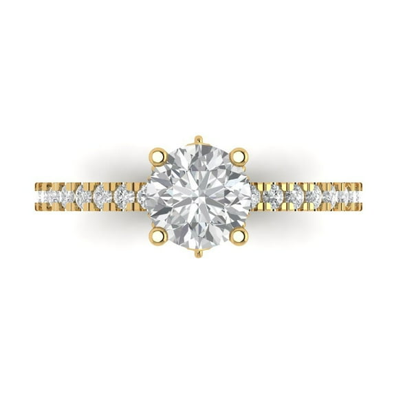 1.465 ct Round Cut White Sapphire Solitaire with Accents Engagement Ring for Women in 18K Yellow Gold
