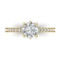 1.465 ctw Solitaire with Zirconia Diamond Accents Anniversary Ring for Women | Round Cut White Sapphire | Hyperallergenic Solid 18K Yellow Gold