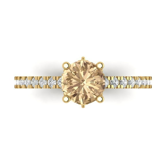 1.465 ctw Solitaire with Zirconia Diamond Accents Anniversary Ring for Women | Round Cut Yellow Moissanite | Hyperallergenic Solid 18K Yellow Gold