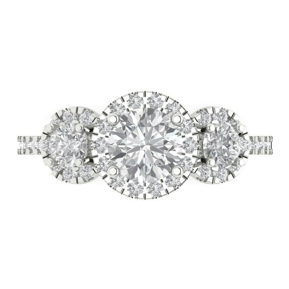 Three-Stone Engagement Ring for Women - 1.46ct Moissanite in 18K White Gold Promise Ring