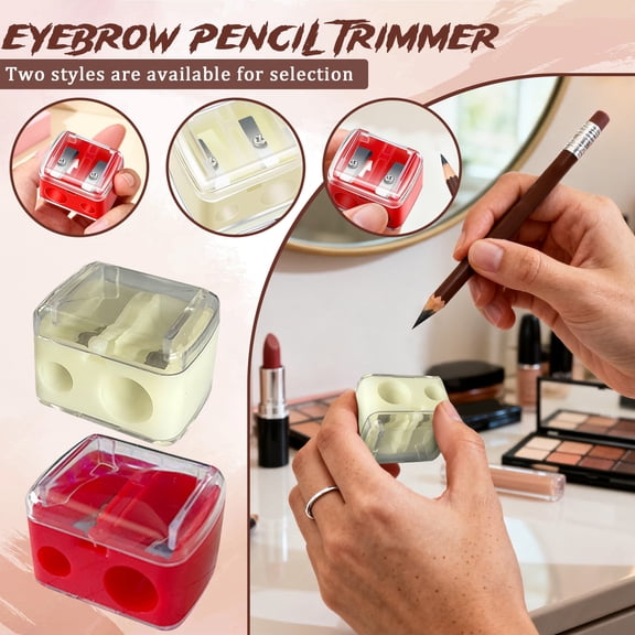 1.46IN Dual-Hole Eyebrow Pencil Sharpener for Makeup, Portable Cosmetic Pencil Sharpener for Pencil and Brow Pencils, Practical Manual Sharpener with Shavings Collector,Beige