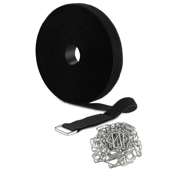 1"×46ft Adjustable Cable Straps with 70 Buckles, Reusable Fastening Cord Ties, Hook and Loop Securing Strap for Cable Tidy, Wire Management, Cord Organiser, Black