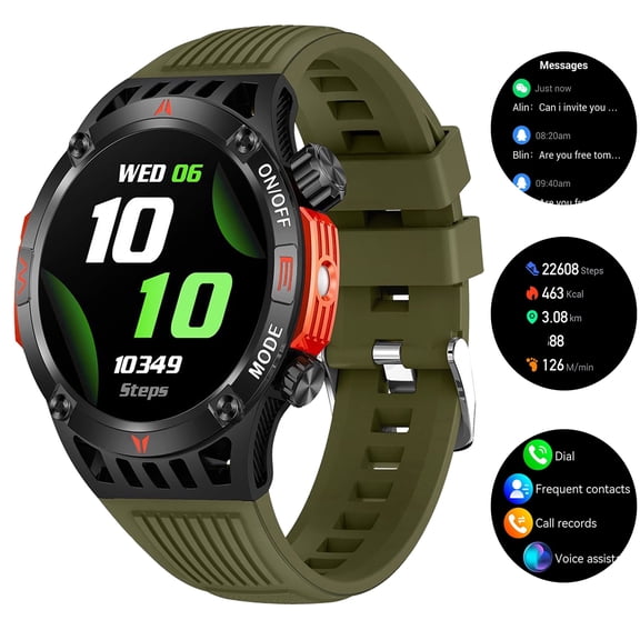 Military Smart Watch Compass LED Flashlight Bluetooth Call(Answer/Make Call) IP68 Waterproof Smartwatch Multimedia Message Reminder Women Men watch for Android Ios Watch