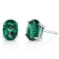 thumbnail image 1 of 1.47 ct Oval Shape Green Created Emerald Stud Earrings in 14K White Gold, 1 of 3