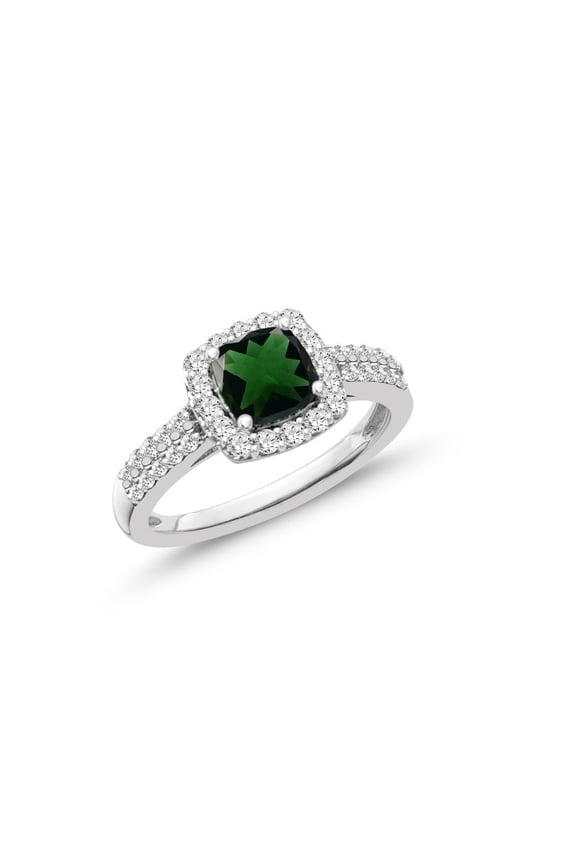 1.48 Carat Genuine Chrome Diopside & White Topaz Ring in Sterling Silver
