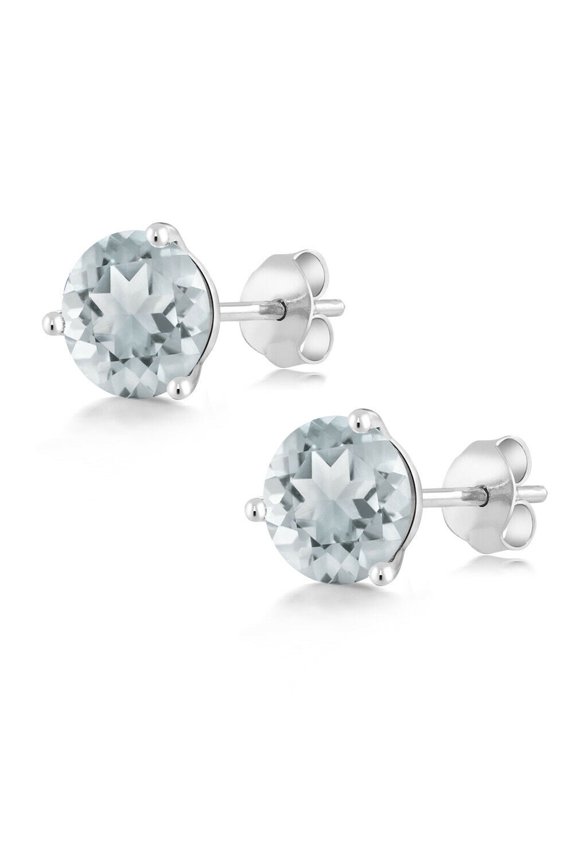 1.48 Carat Natural Aquamarine Gemstone Martini Stud Women Beautiful Earrings 14K White Gold