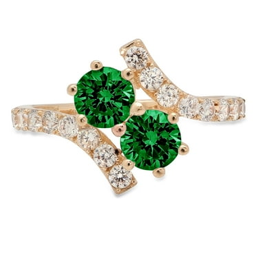 1.98ct Round Brilliant cut - Solitaire with Accents - VVS1 Simulated Emerald - 18k Yellow Gold - Bridal Anniversary Engagement Ring