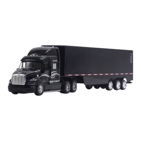 1:48 Scale Alloy Container Truck Model – Die-Cast Heavy Hauler with Sound & Light Effects – Toy Semi-Truck with Detachable Trailer for Display & Gift(Black)