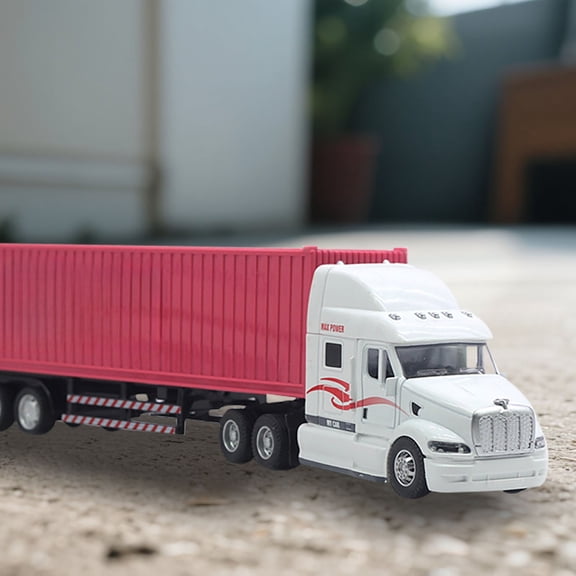 1:48 Scale Alloy Container Truck Model – Die-Cast Heavy Hauler with Sound & Light Effects – Toy Semi-Truck with Detachable Trailer for Display & Gift(Red)