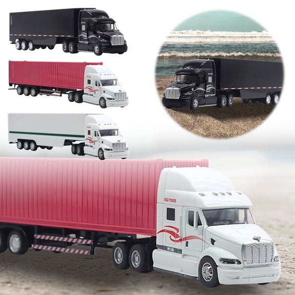 1/48 Scale Container Semi Truck Toy, Transport Box Trucks and Trailer Model for Kenworth W900 for Boys Childs Christmas Birthday Gifts- Black