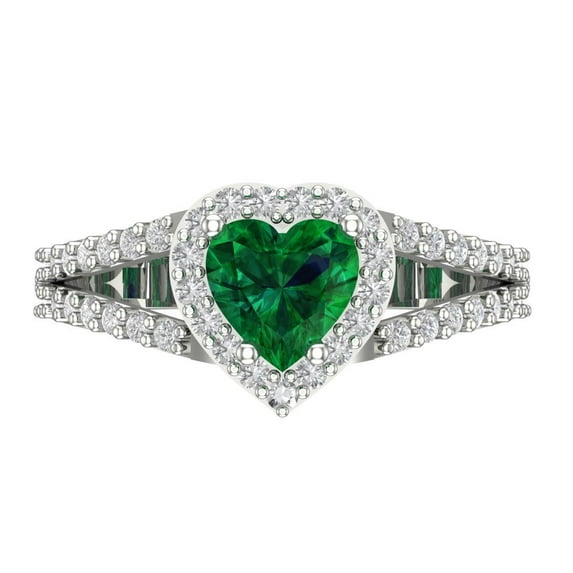Halo Engagement Ring for Women - 1.49ct Simulated Emerald in 14K White Gold Promise Ring