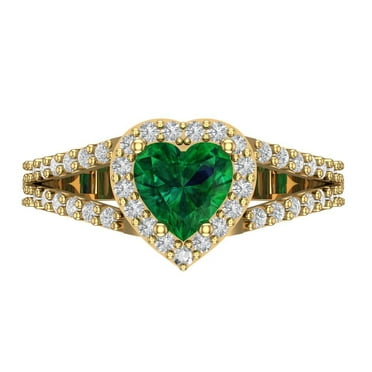 1.49ct Heart cut - Halo - VVS1 Simulated Emerald - 14k Yellow Gold - Bridal Anniversary Engagement Ring