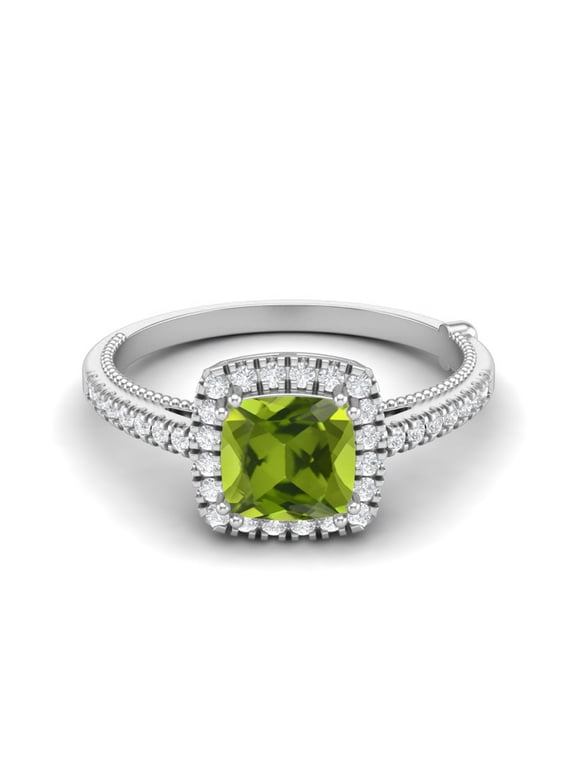 1.49 Ctw Cushion Peridot 925 Sterling Silver Solitaire Halo Women Valentines Day Gifts Ring