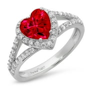 CLARA PUCCI 1.49 ct Brilliant Heart Cut Simulated Ruby 14k White Gold Halo Solitaire with Accents Ring SZ 6.5